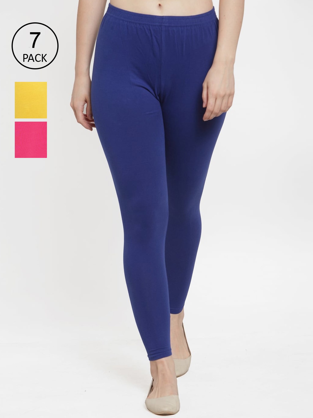 

Jinfo Women Pack Of 3 Blue & Yellow Solid Ankle Length Leggings