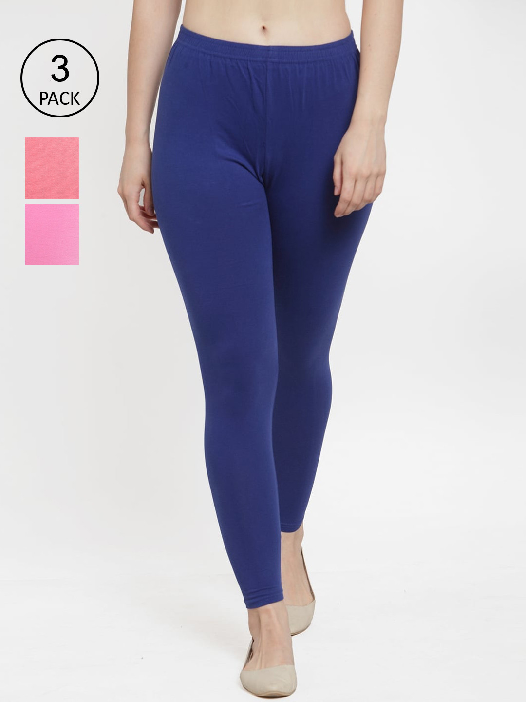 

Jinfo Women Pack Of 3 Blue & Pink Solid Ankle-Length Leggings