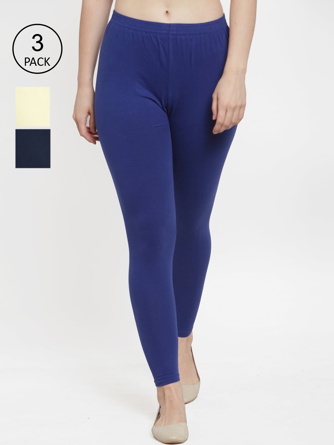

Jinfo Women Pack Of 3 Solid Ankle-Length Leggings, Blue
