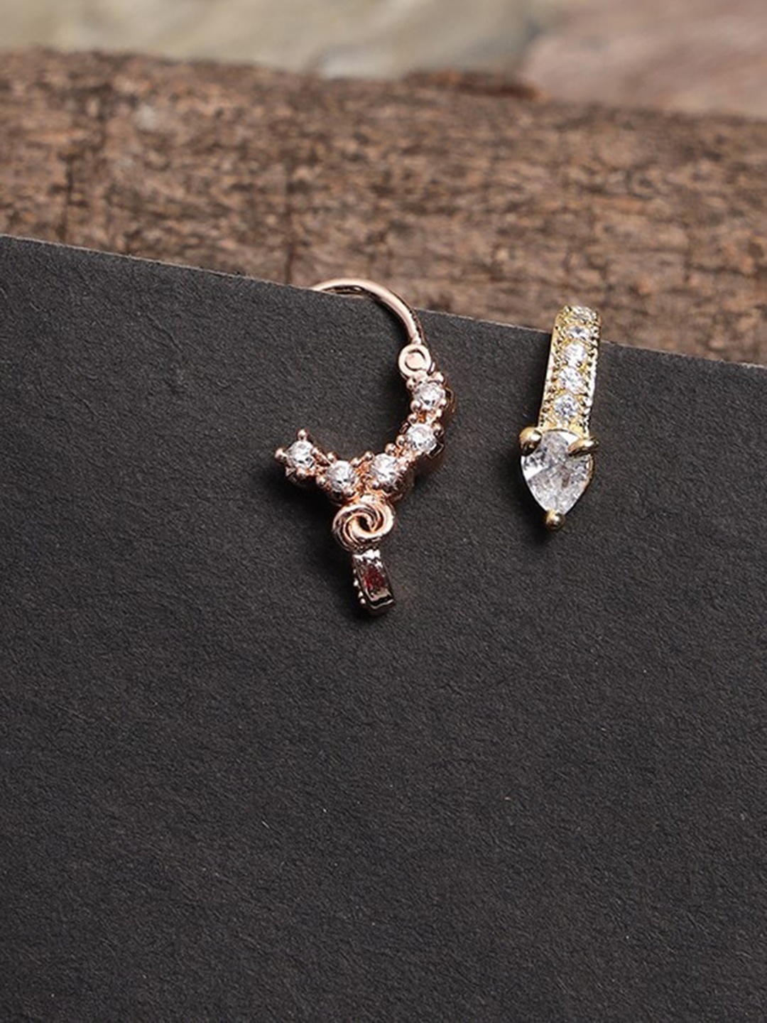 

Jazz and Sizzle Set of 2 Rose Gold-Plated White CZ Stone-Studded Nosepin