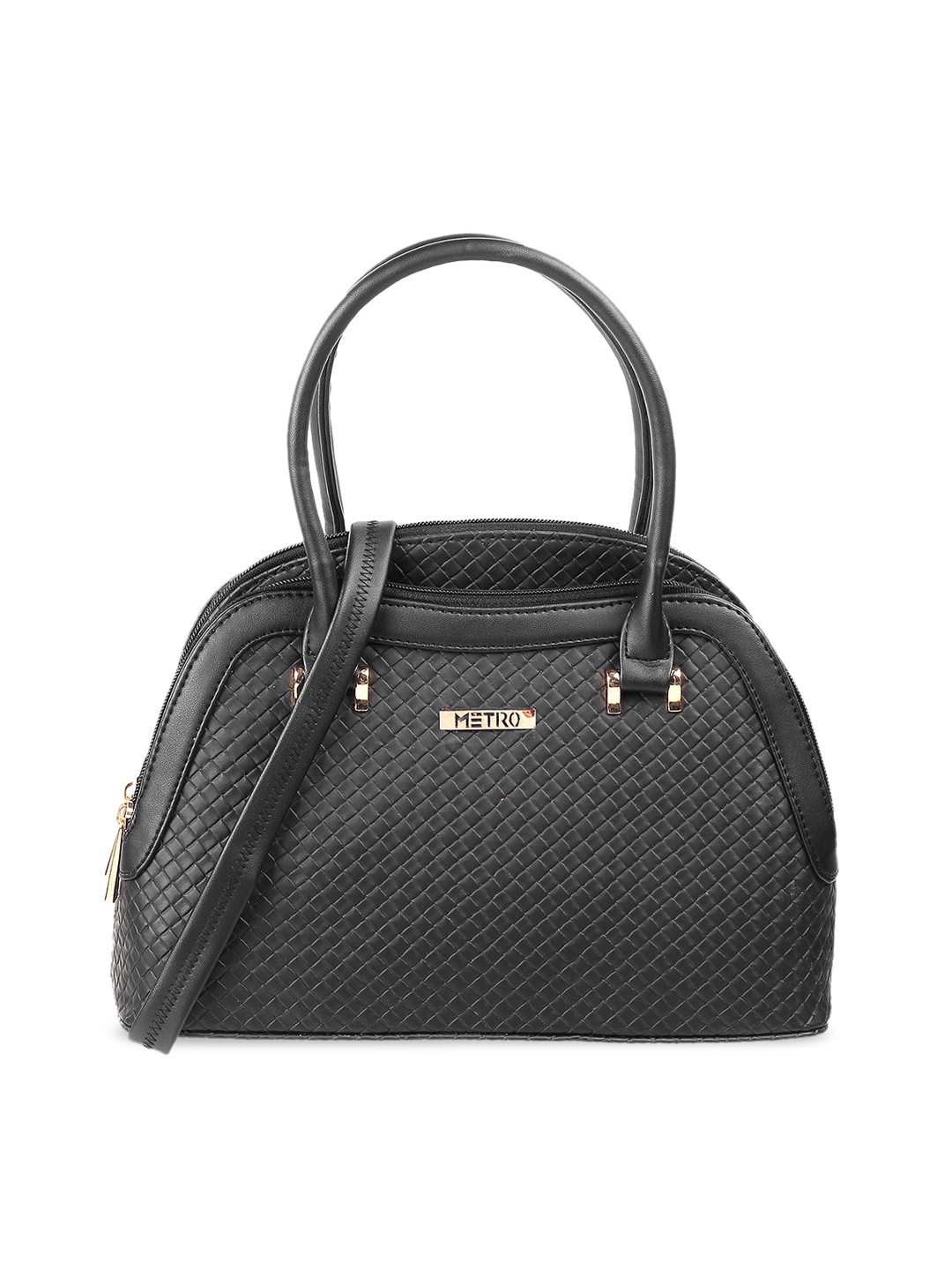 

Metro Black Textured PU Structured Handheld Bag with Quilted Detail