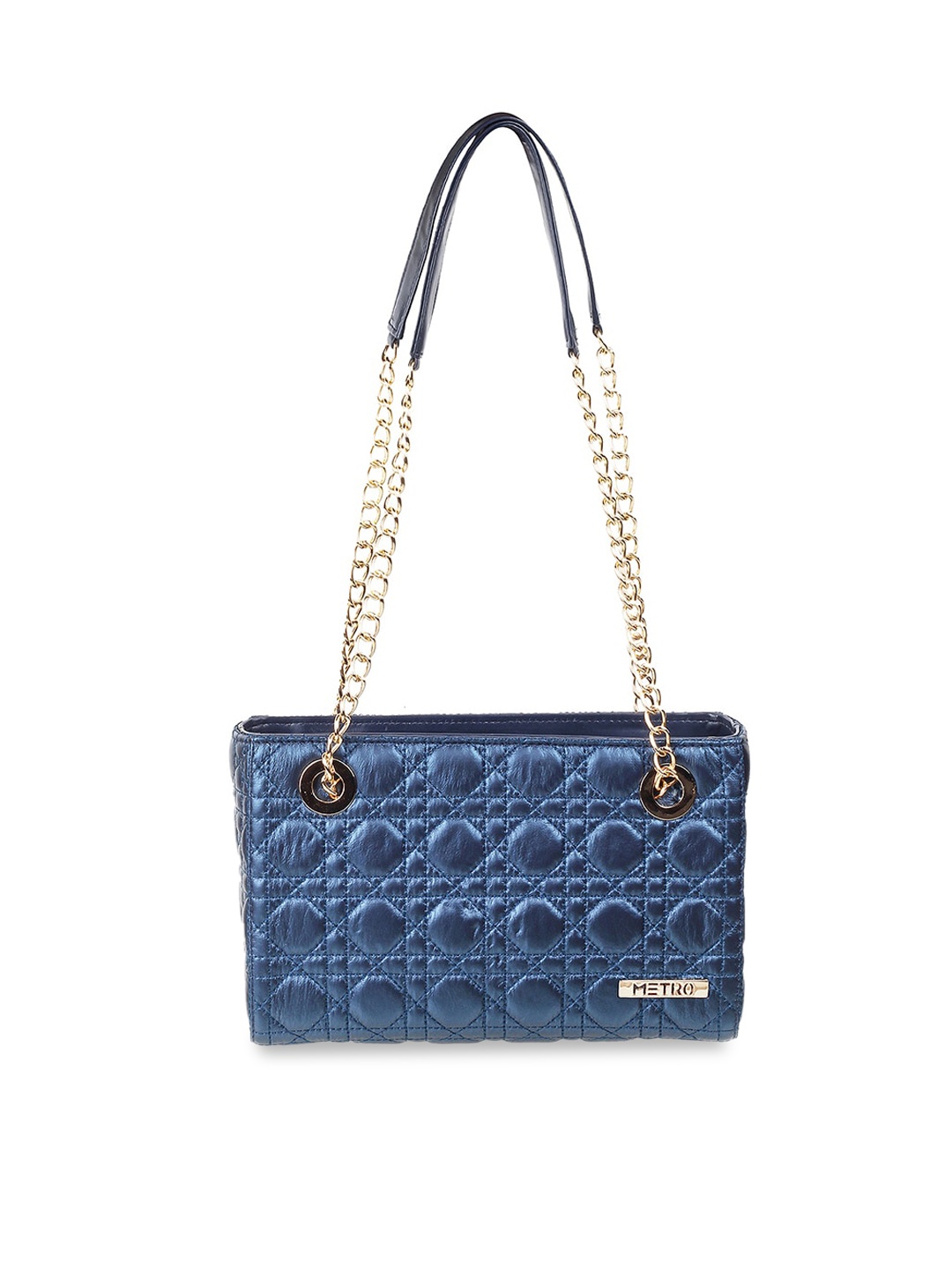 

Metro Blue & Gold-Toned Textured Quilted Purse Clutch