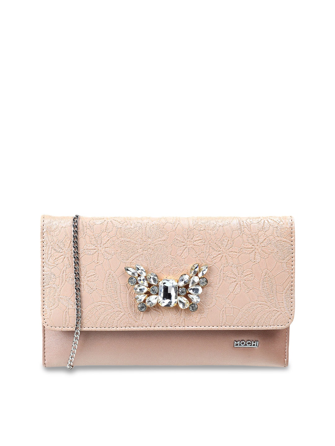 

Mochi Pink Textured Embellished Envelope Clutch