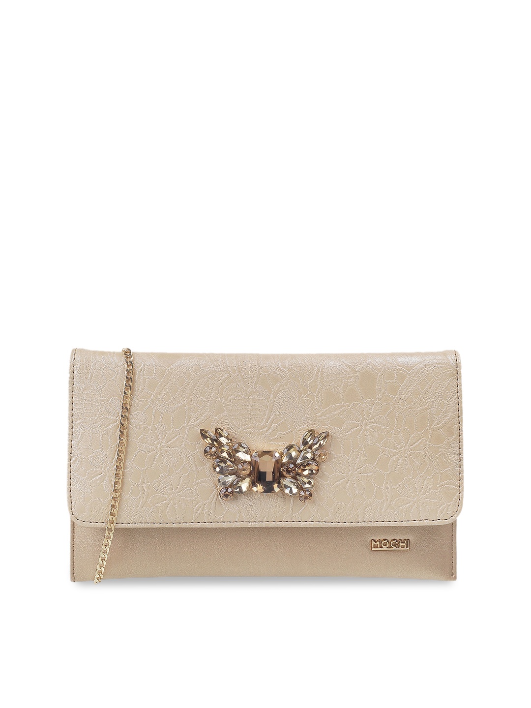 

Mochi Embellished Envelope Clutch, Beige