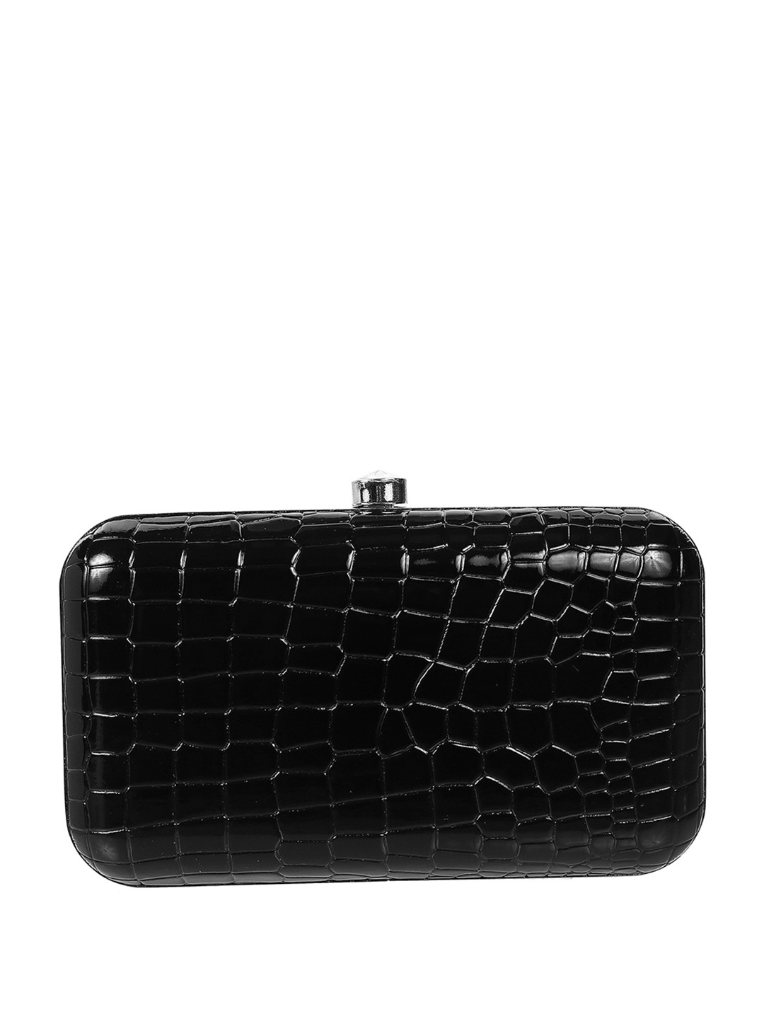

Mochi Black & Gold-Toned Textured Box Clutch