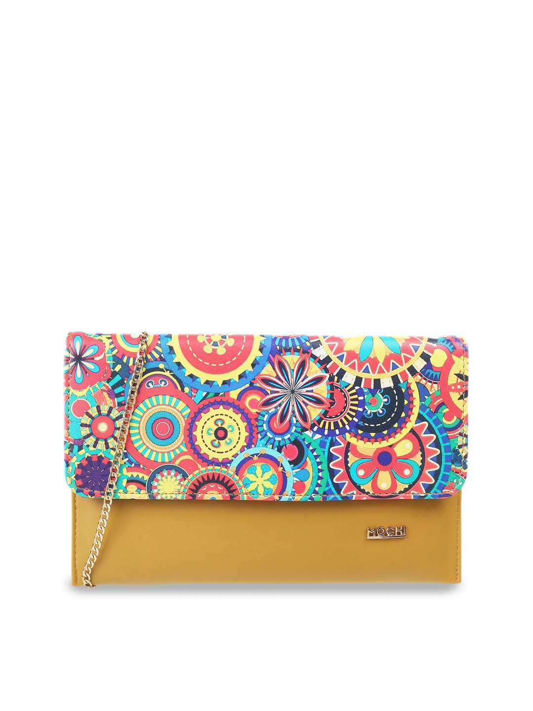 

Mochi Yellow & Blue Printed Envelope Clutch