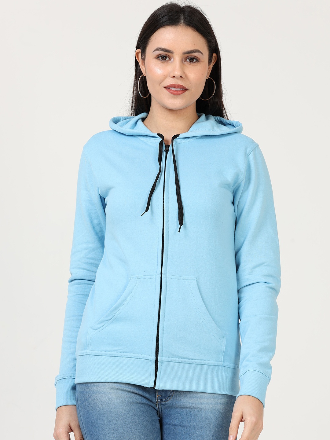 

Fleximaa Women Blue Hooded Cotton Sweatshirt