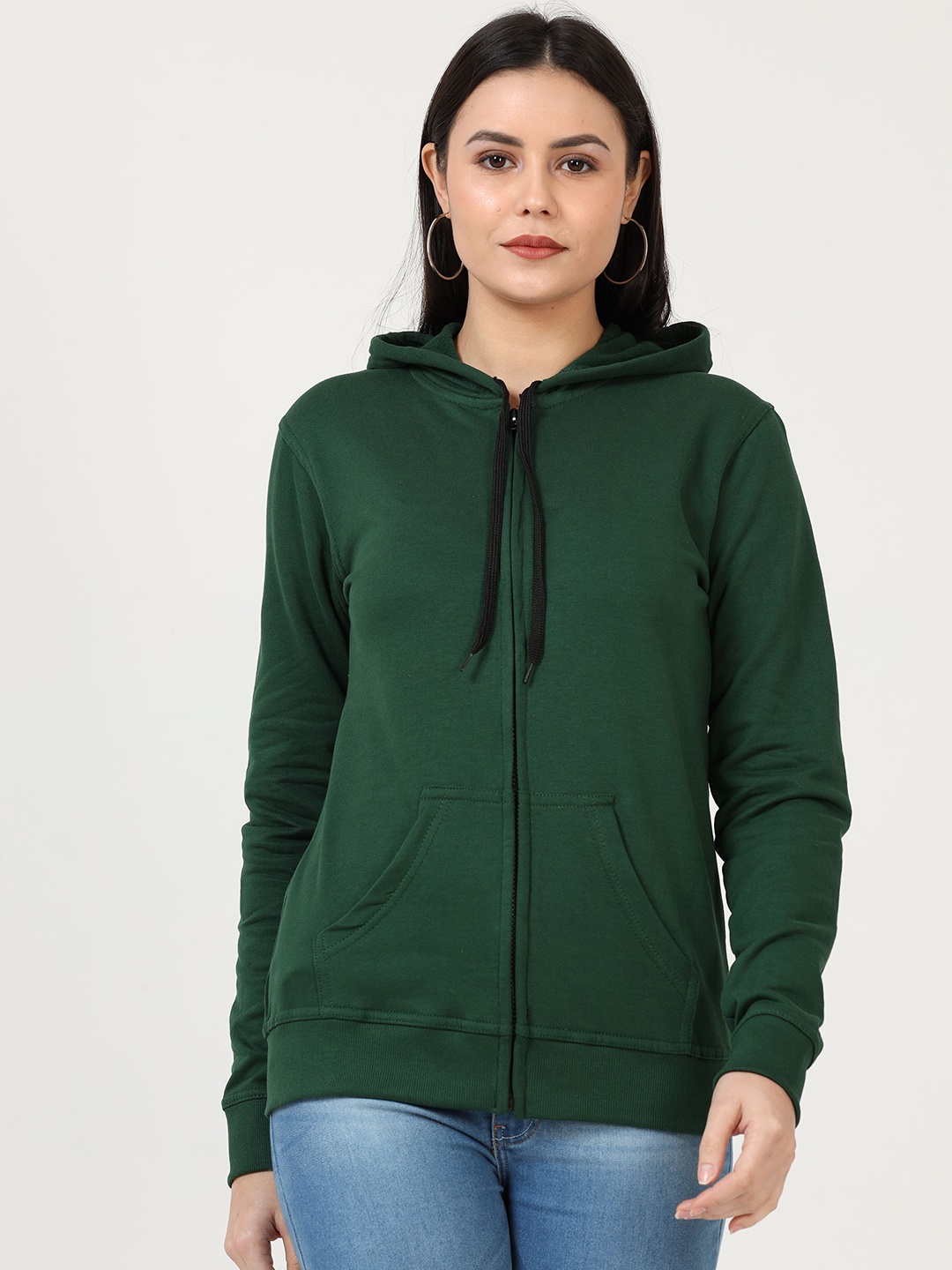 

Fleximaa Women Olive Green Hooded Sweatshirt