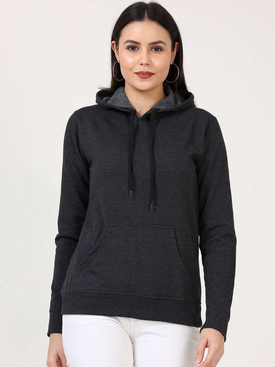 

Fleximaa Women Charcoal Hooded Sweatshirt