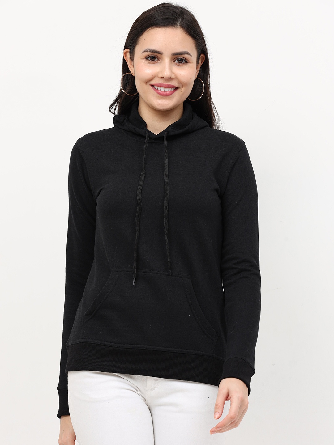 

Fleximaa Women Black Hooded Sweatshirt
