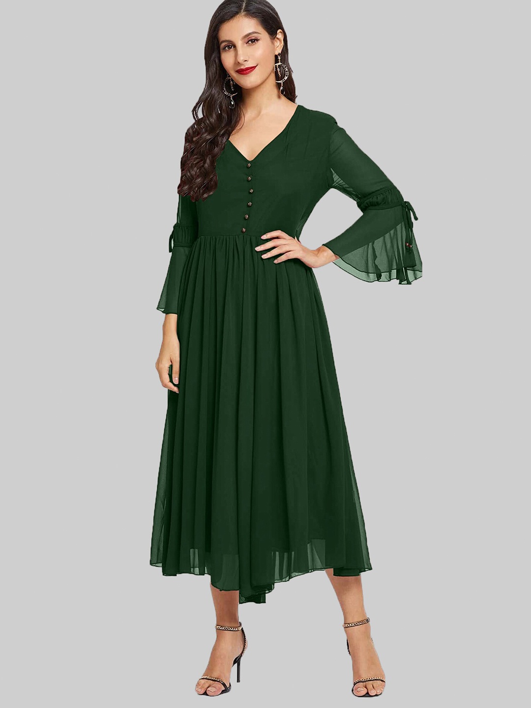 

ADDYVERO Green Layered Georgette Midi Dress