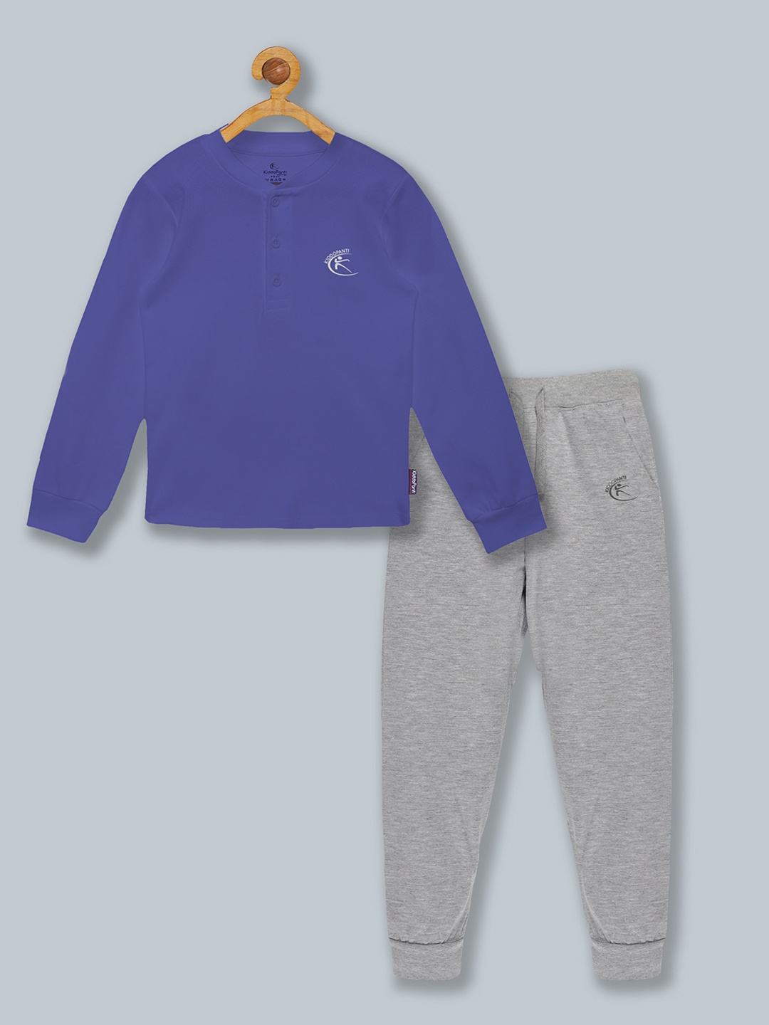 

KiddoPanti Kids Blue & Grey Solid Pure Cotton Tracksuits