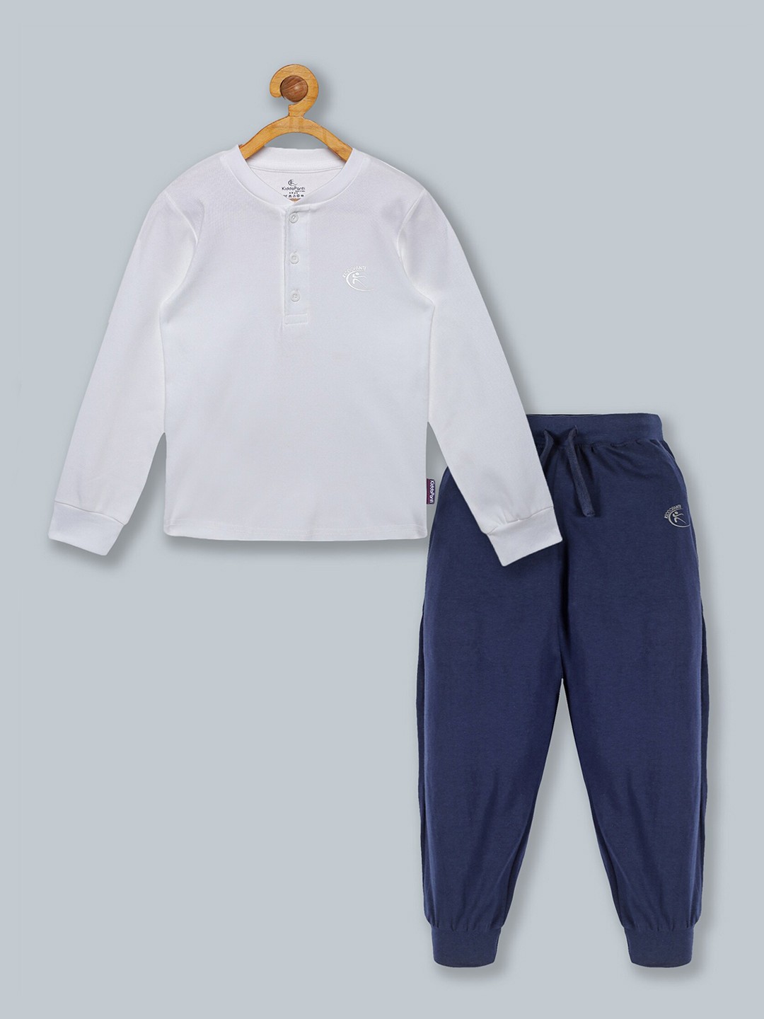 

KiddoPanti Kids White & Blue Solid Cotton Tracksuits