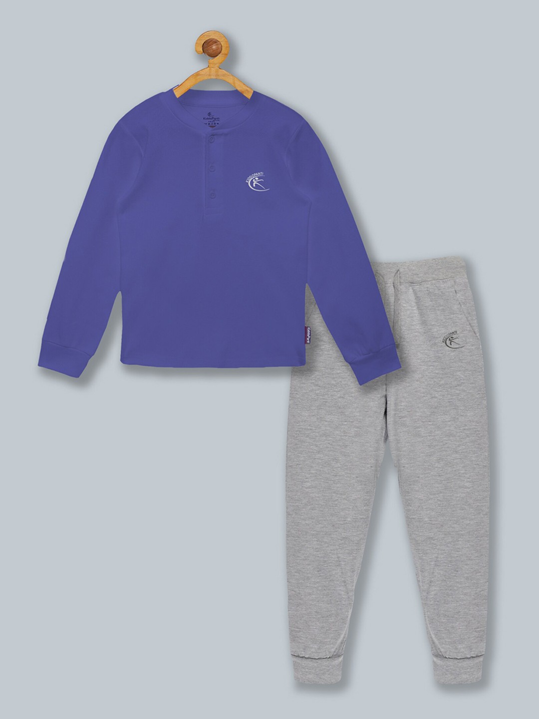 

KiddoPanti Kids Blue & Grey Melange Solid Pure Cotton Tracksuit