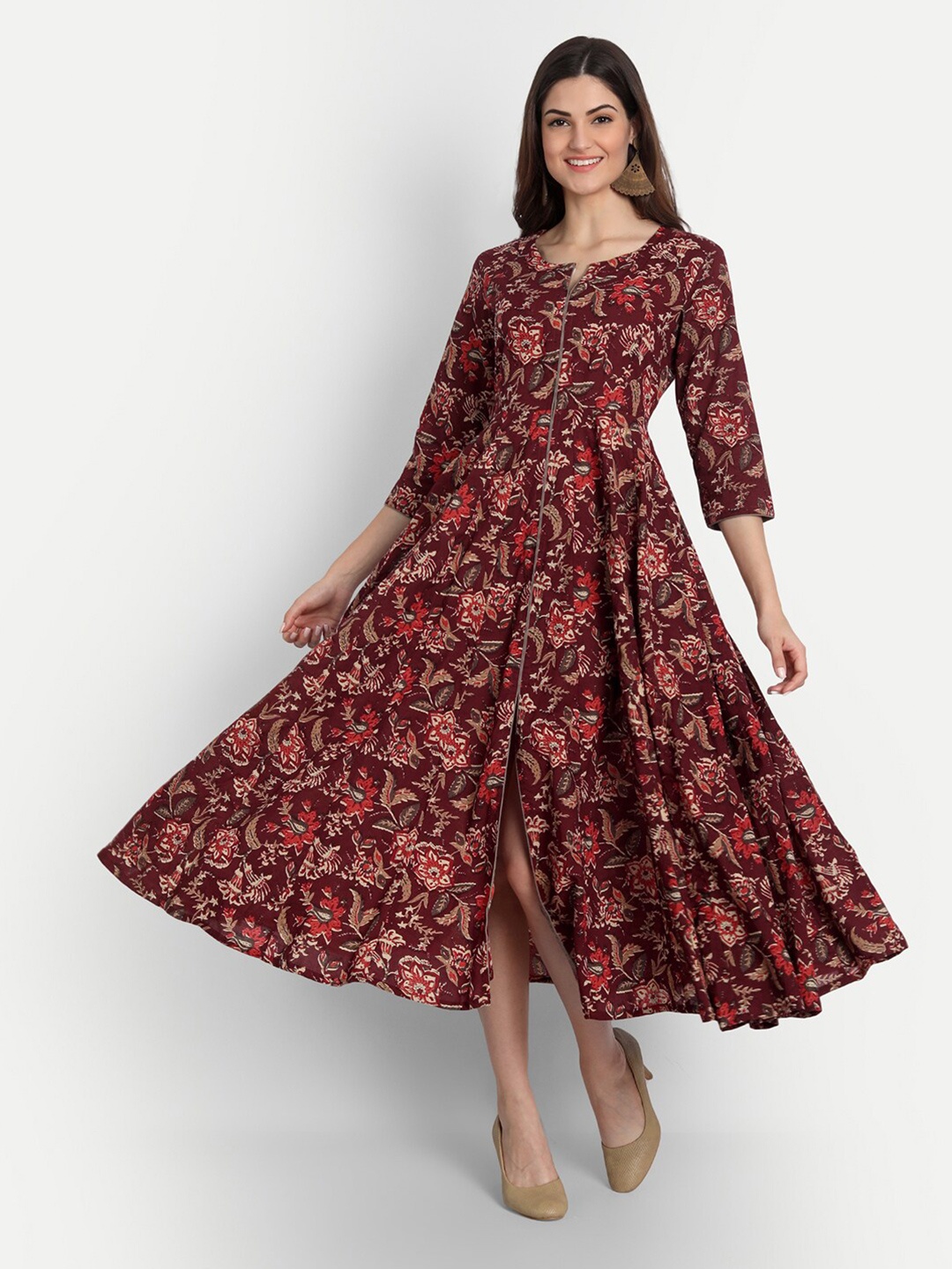 

SUTI Brown Floral A-Line Midi Dress