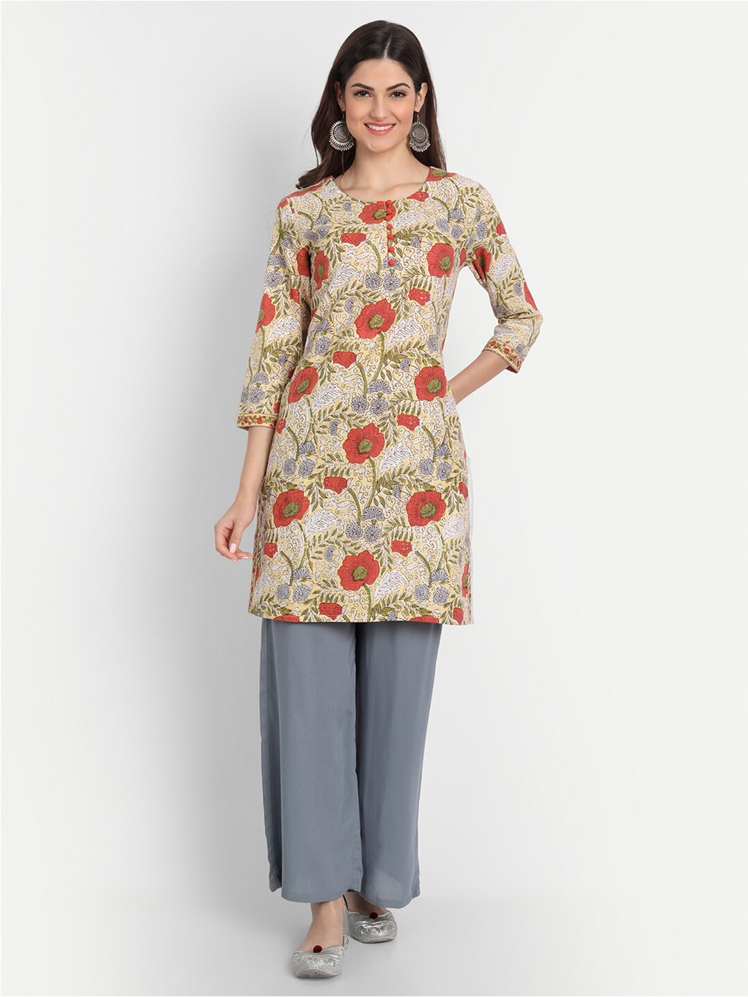 

SUTI Women Yellow Floral Printed Pure Cotton Kurti