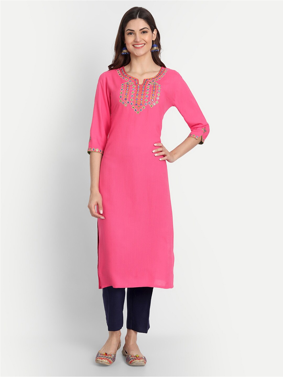

SUTI Women Pink Embroidered Mirror Work Kurta