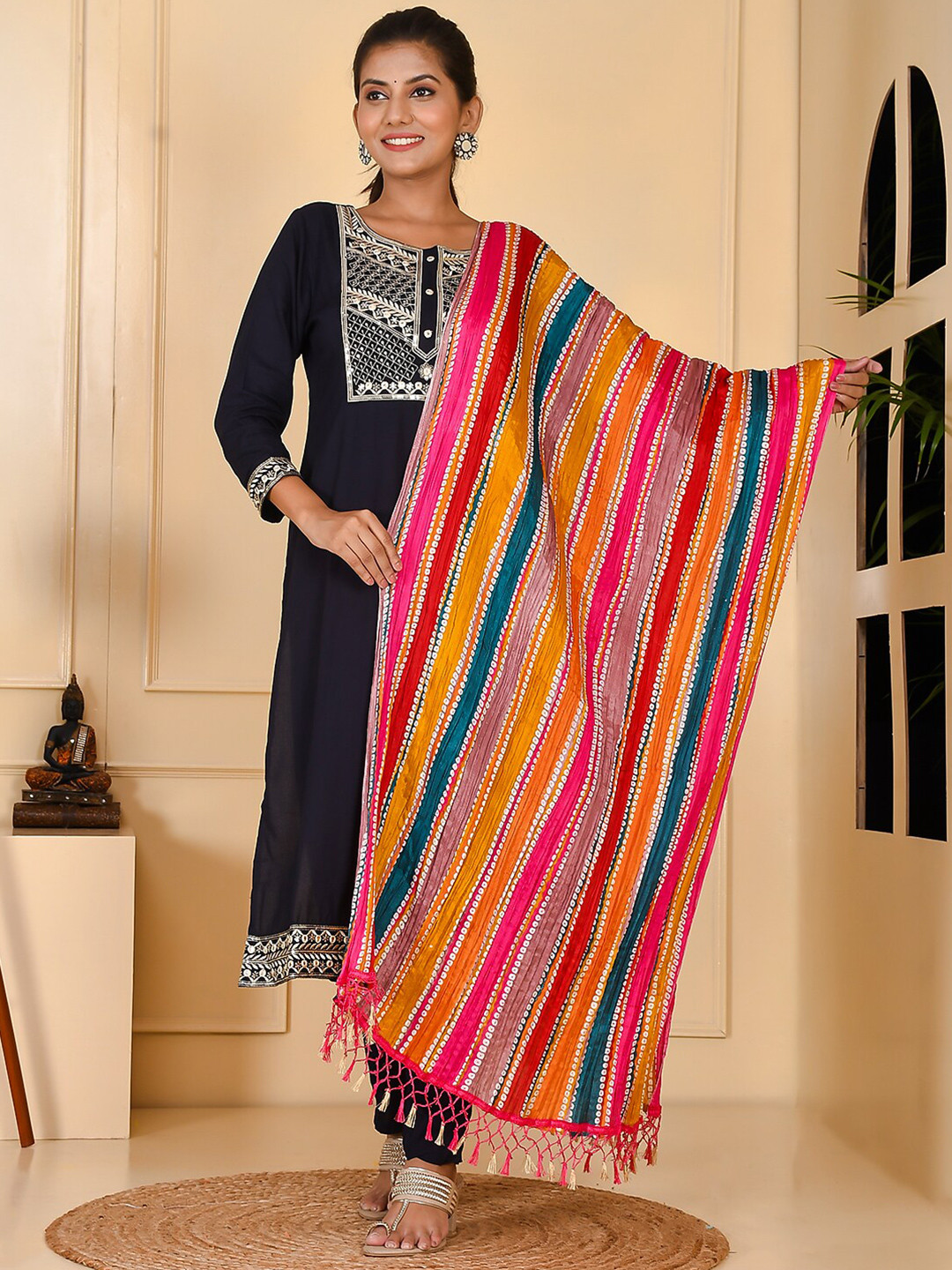 

Kesarya Multicoloured Chinon Silk Dupatta, Multi