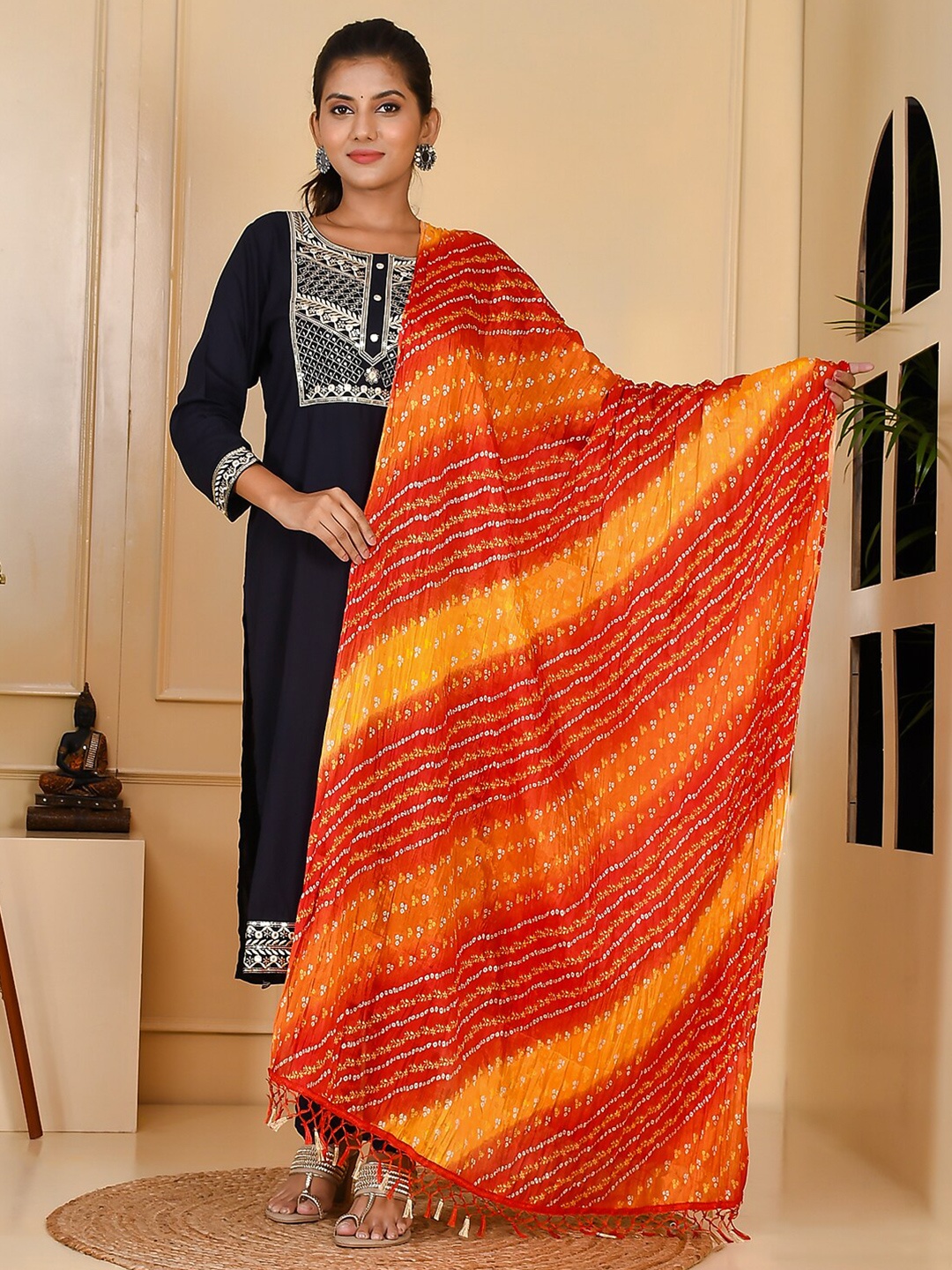 

Kesarya Orange & Yellow Dyed Tie and Dye Dupatta