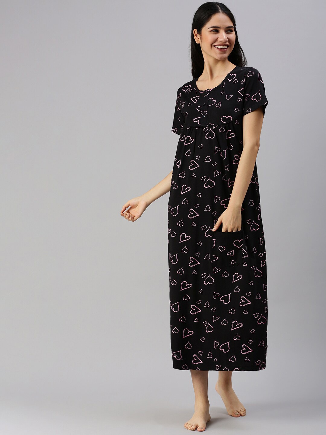 

Kryptic Black Printed Pure Cotton Nightdress