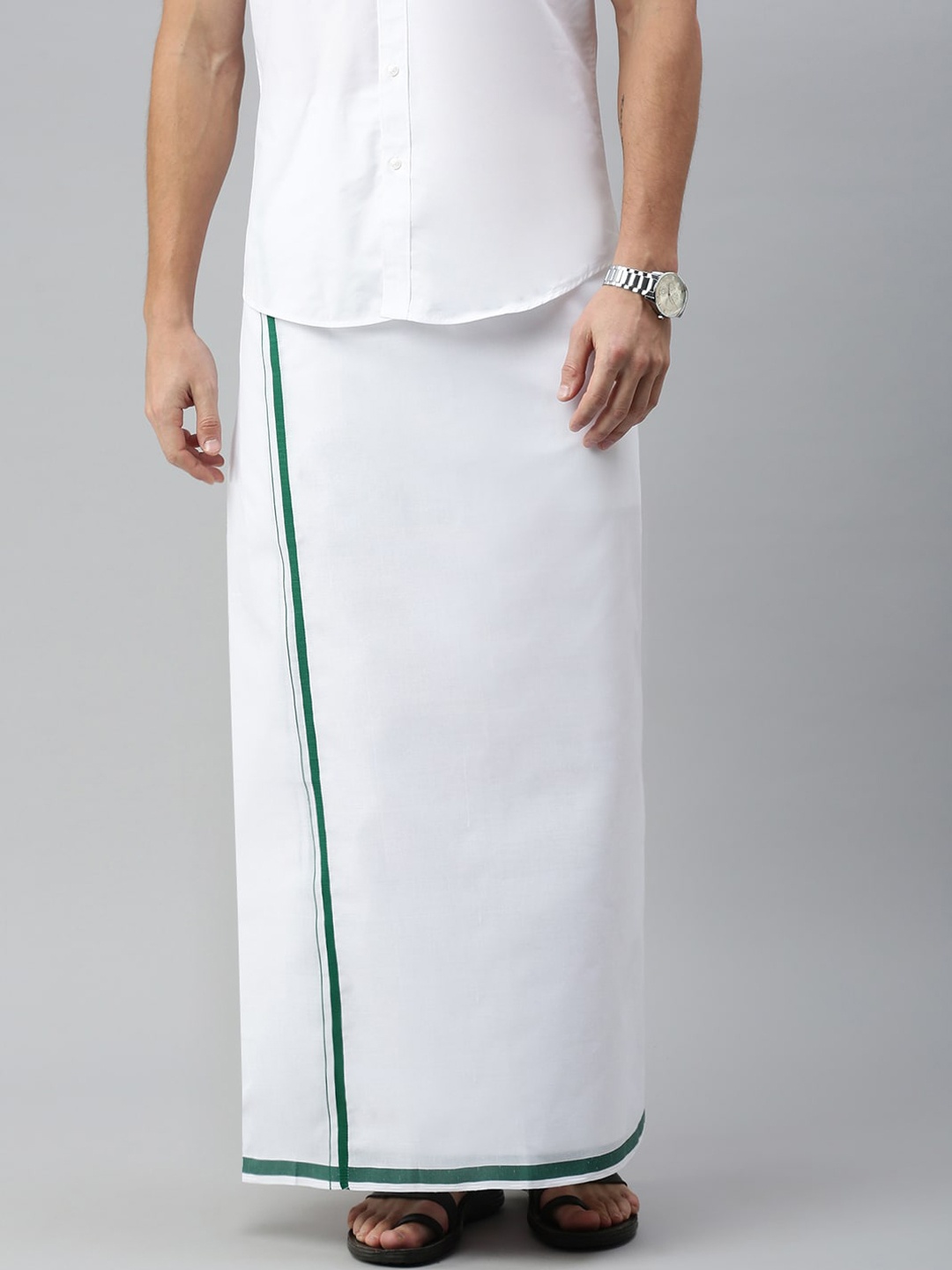

WHITE HEART Men Pure Cotton Single Layer Dhoti with Coloured Border