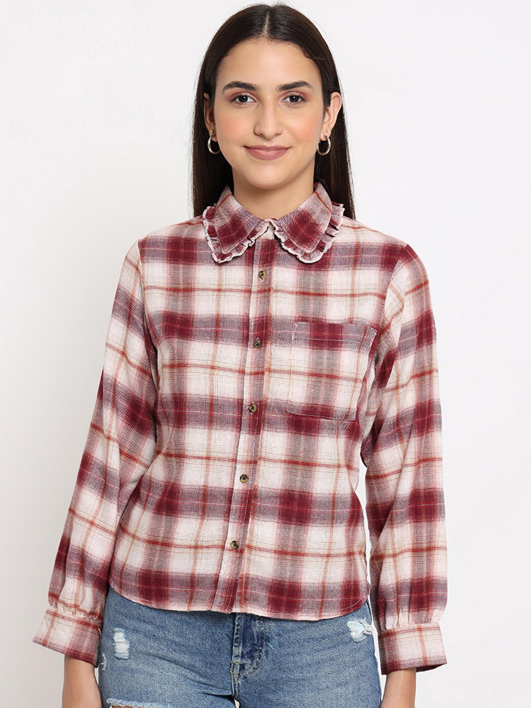 

MARC LOUIS Women Purple Smart Tartan Checks Checked Casual Shirt