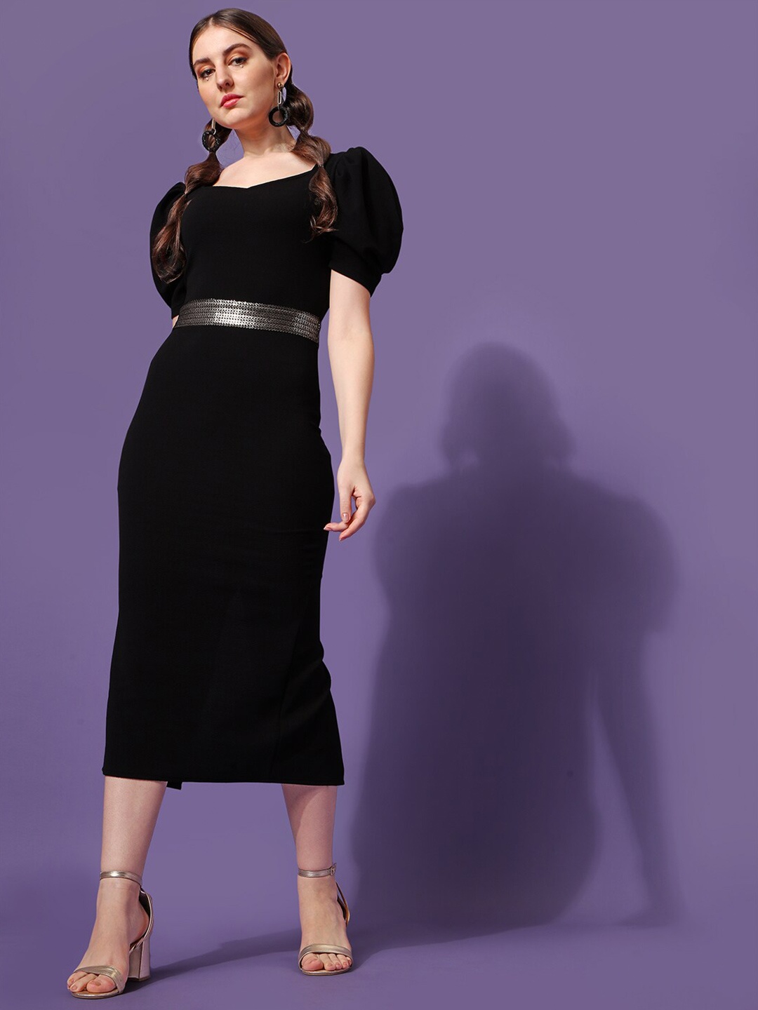 

SHEETAL Associates Black Sheath Midi Dress