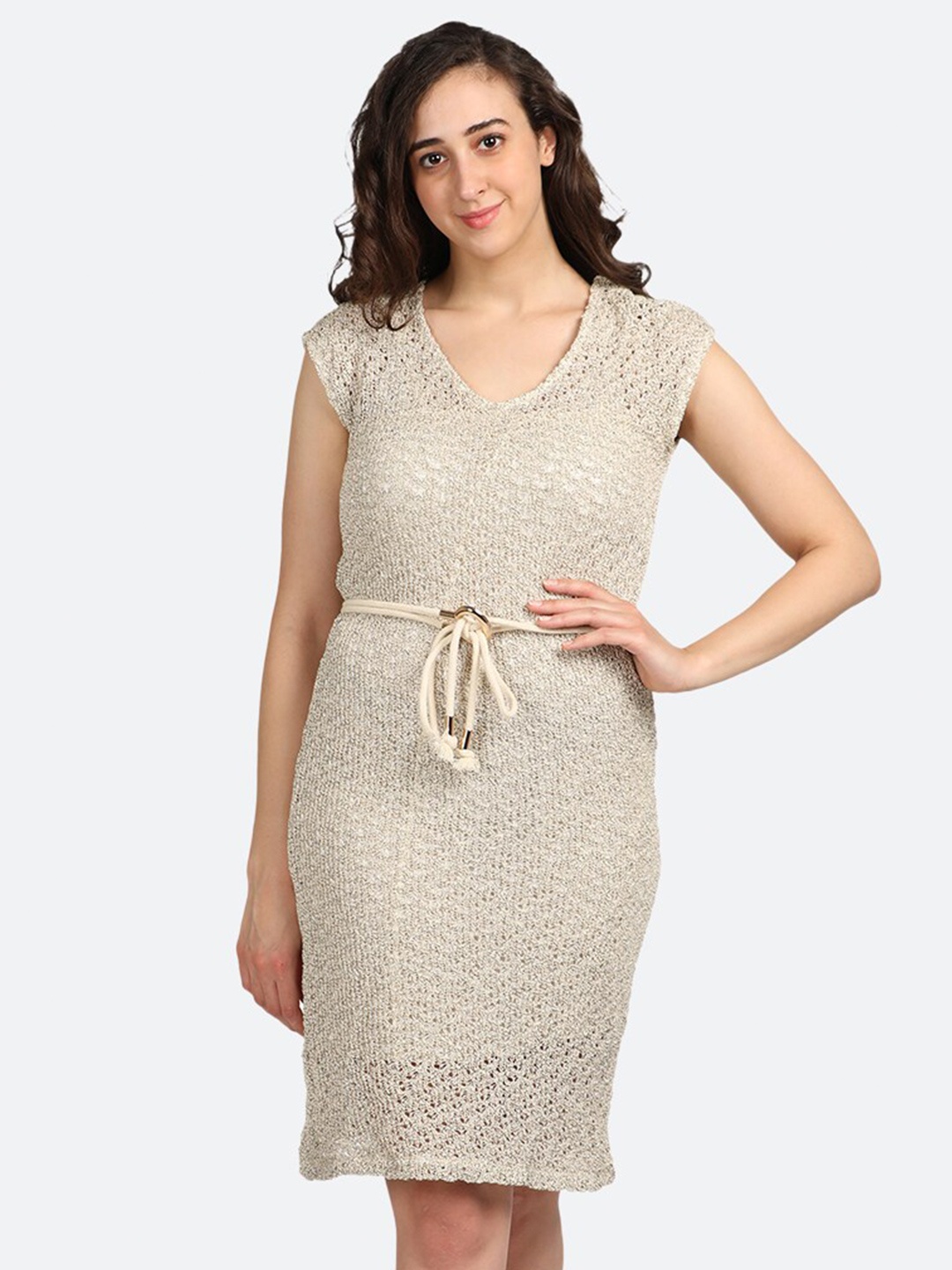 

BOLDMISS Cream-Coloured Sheath Dress