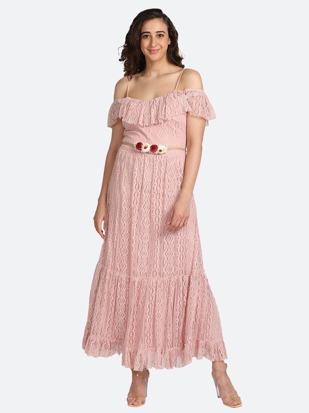 

BOLDMISS Pink Net Maxi Dress