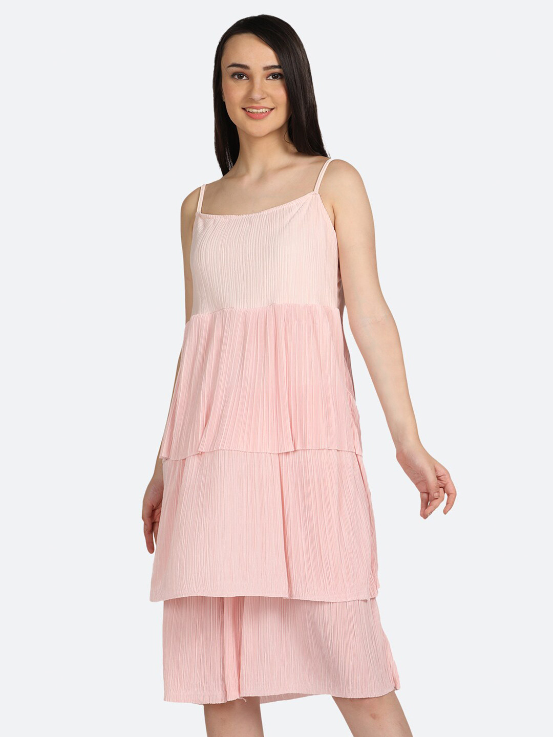 

BOLDMISS Pink Layered A-Line Dress