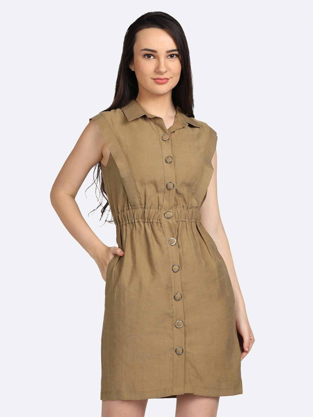 

BOLDMISS Khaki Shirt Mini Dress