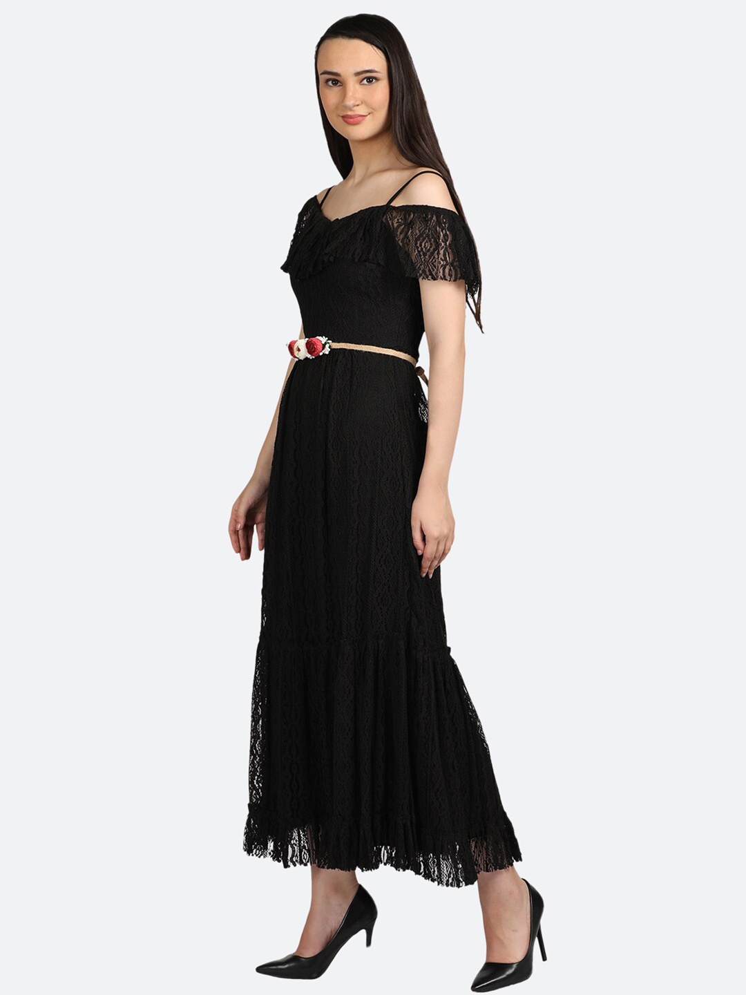 

BOLDMISS Black Off-Shoulder Net Dress