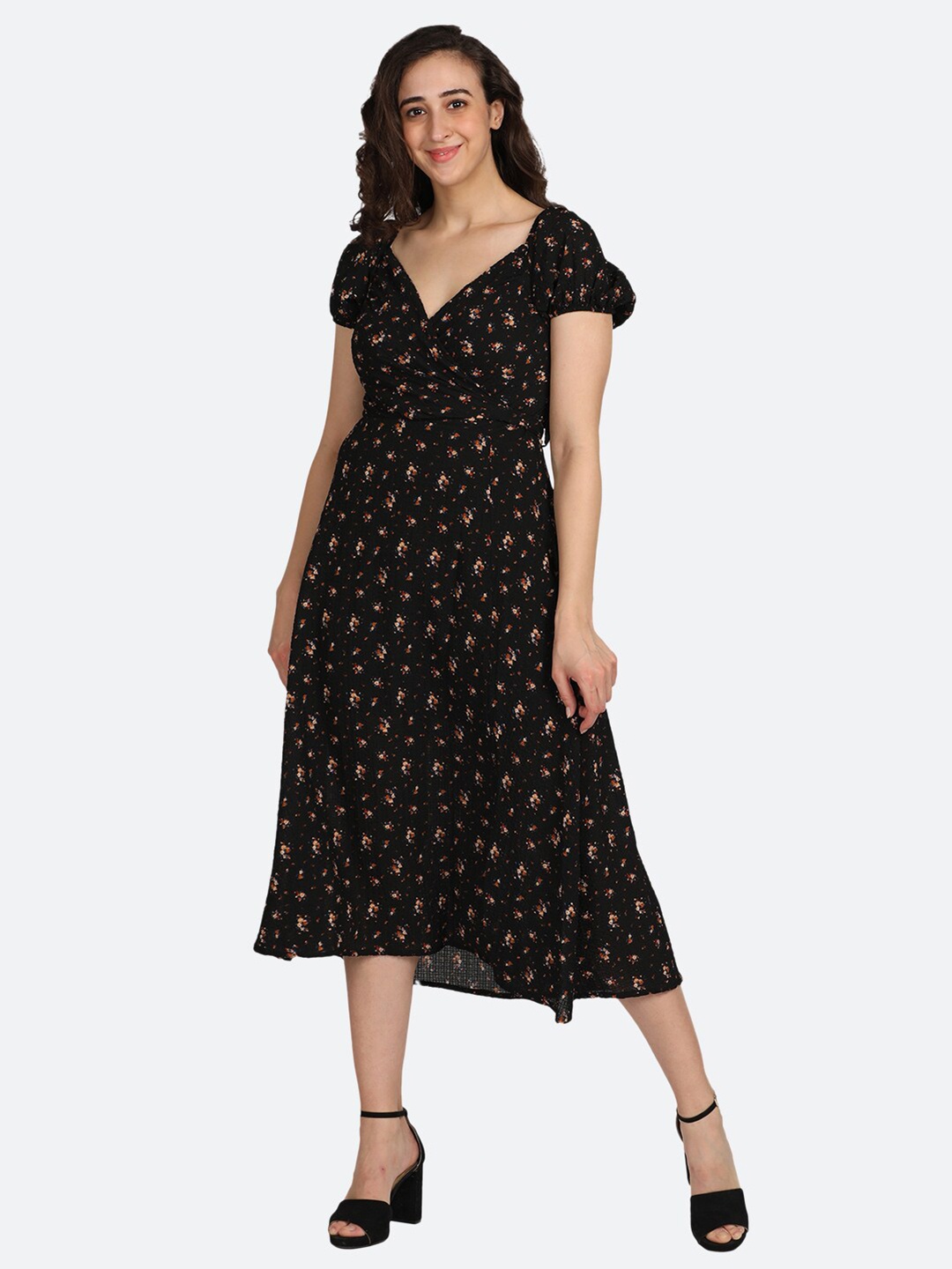 

BOLDMISS Black Floral Midi Dress