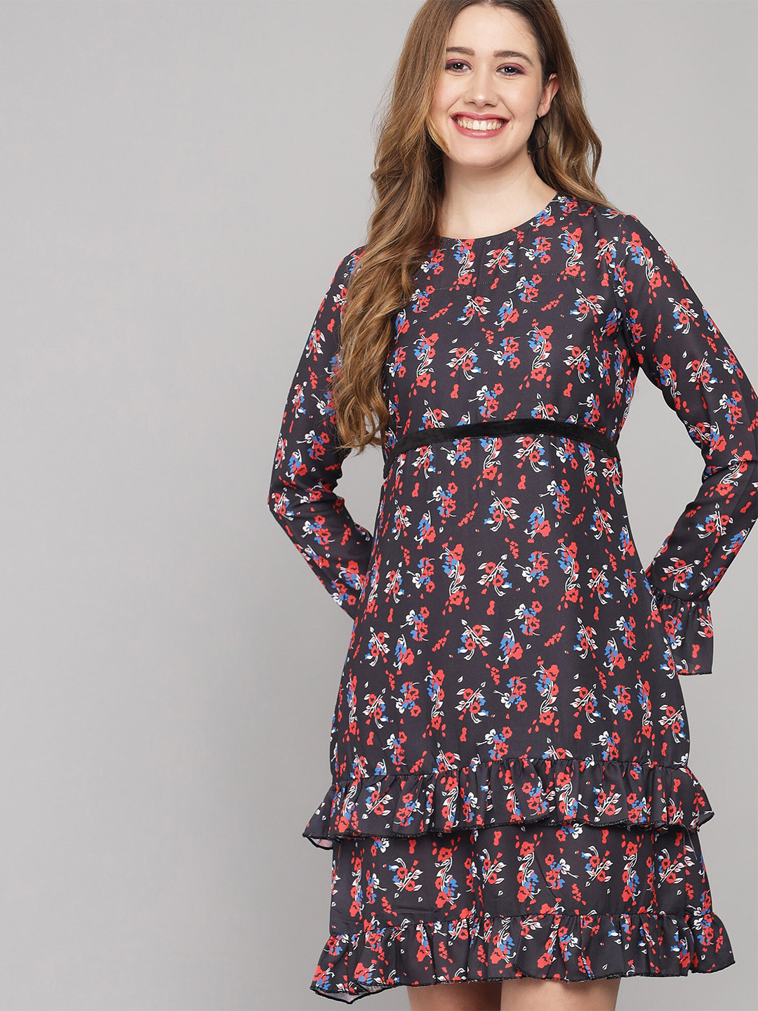 

ADDYVERO Multicoloured Floral Georgette A-Line Dress, Multi
