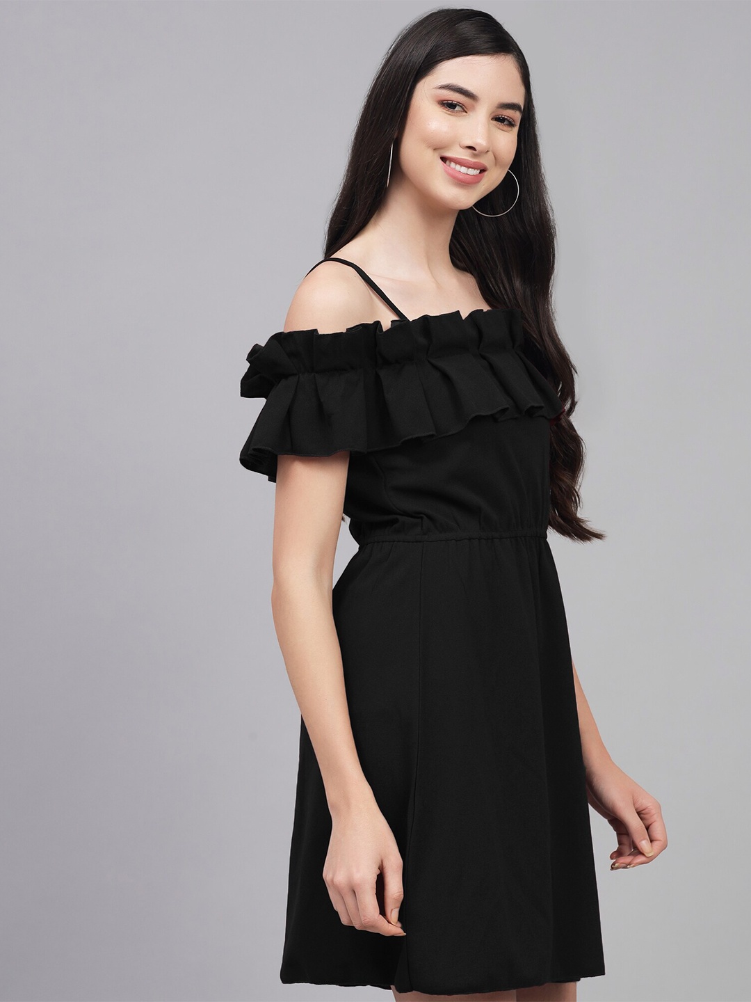 

ADDYVERO Black Checked A-Line Dress