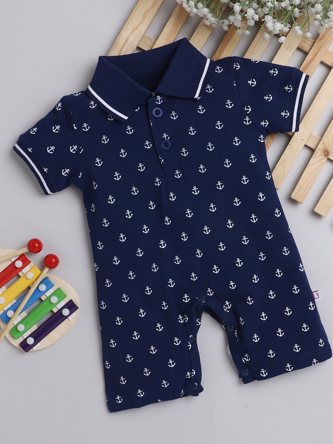 

BUMZEE Boys Navy Blue Printed Rompers