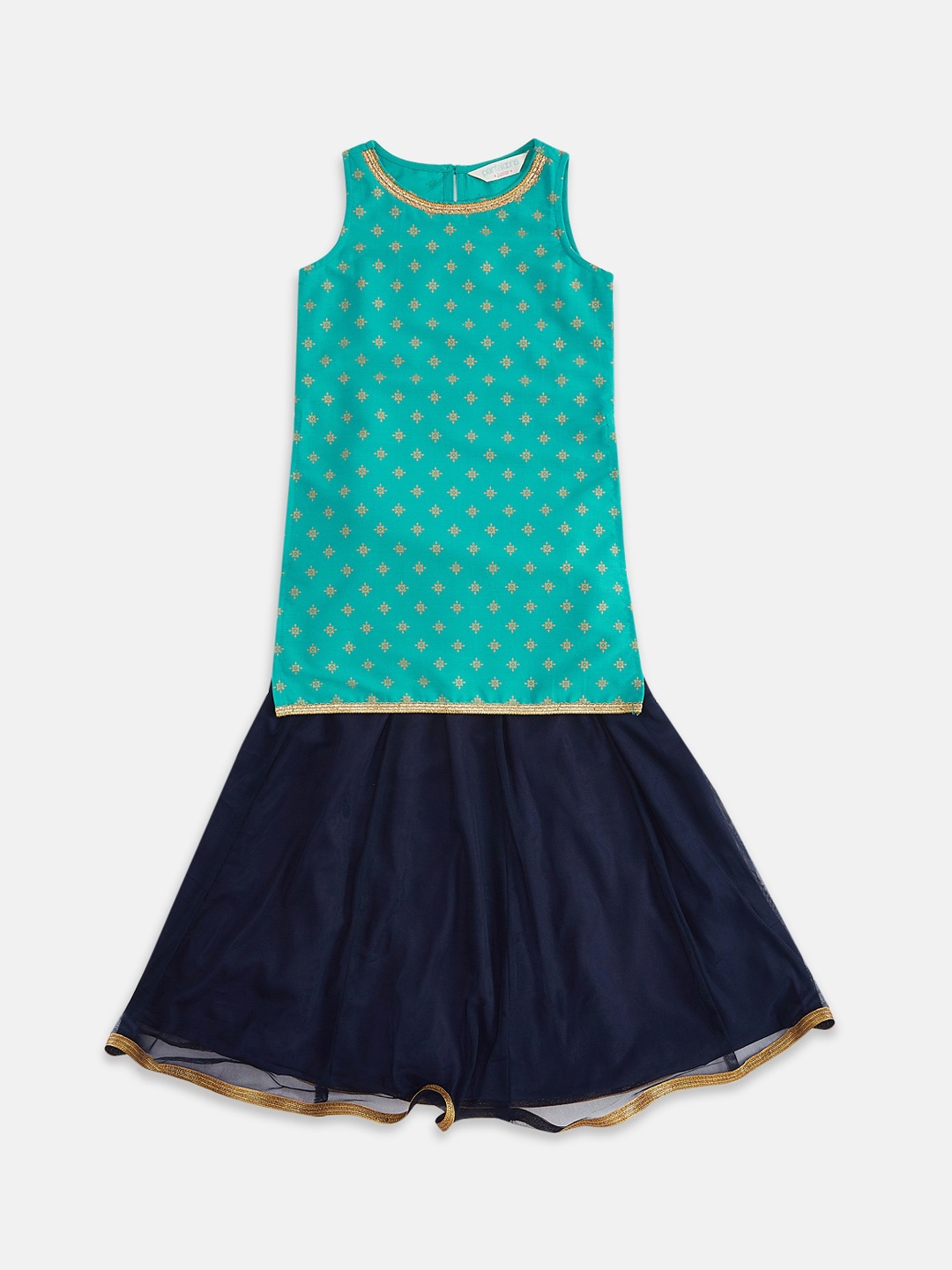 

AKKRITI BY PANTALOONS Girls Navy Blue & Turquoise Blue Printed Skirt