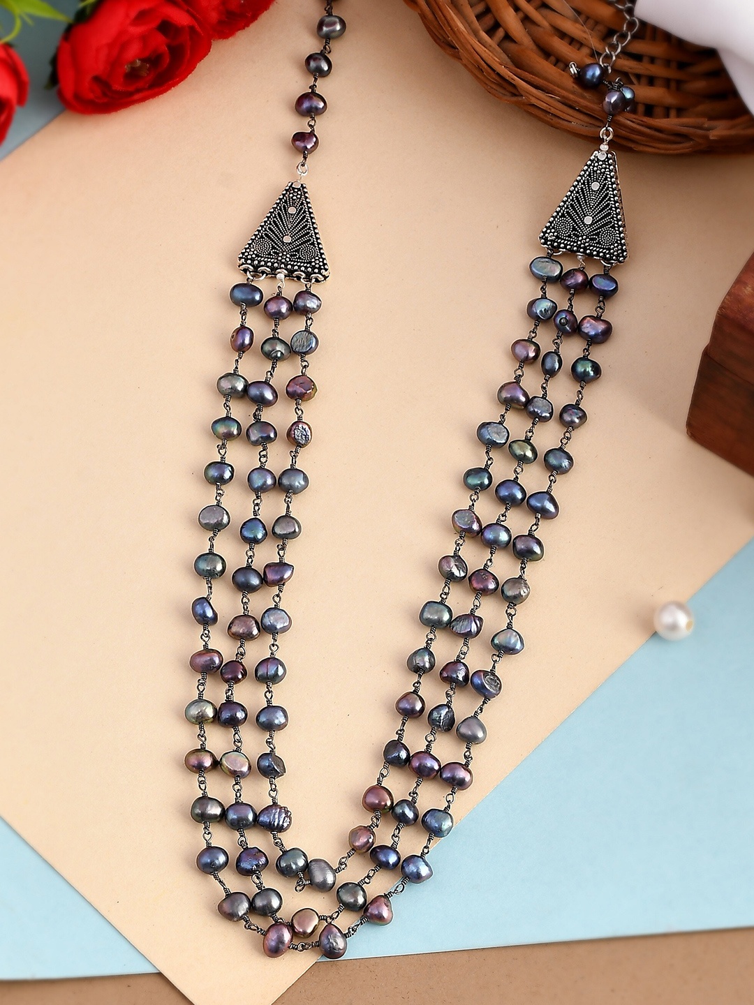 

DASTOOR Silver-Toned & Gunmetal-Toned Brass Silver-Plated Necklace
