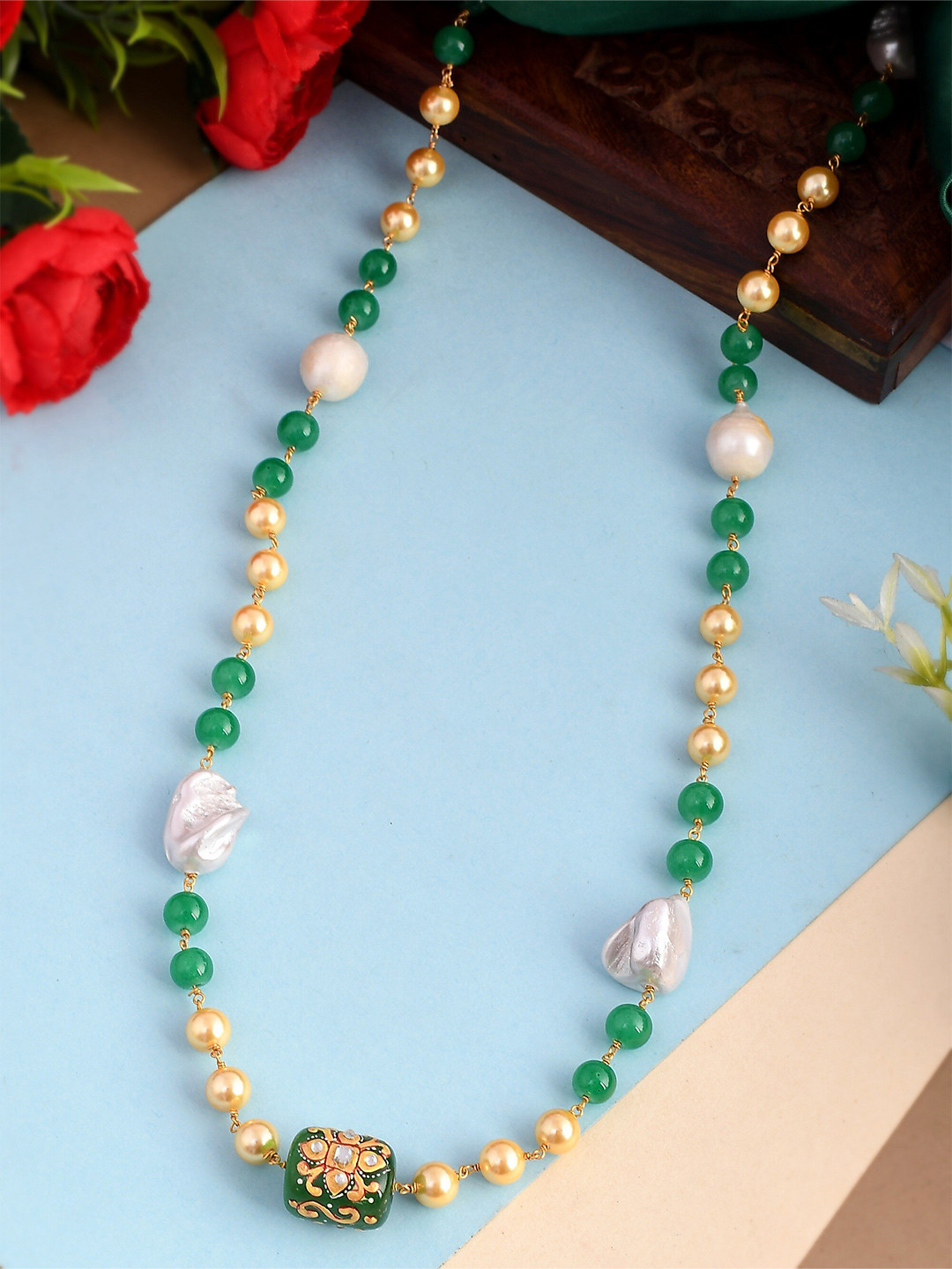 

DASTOOR Women Gold-Plated Yellow & Green Brass Necklace