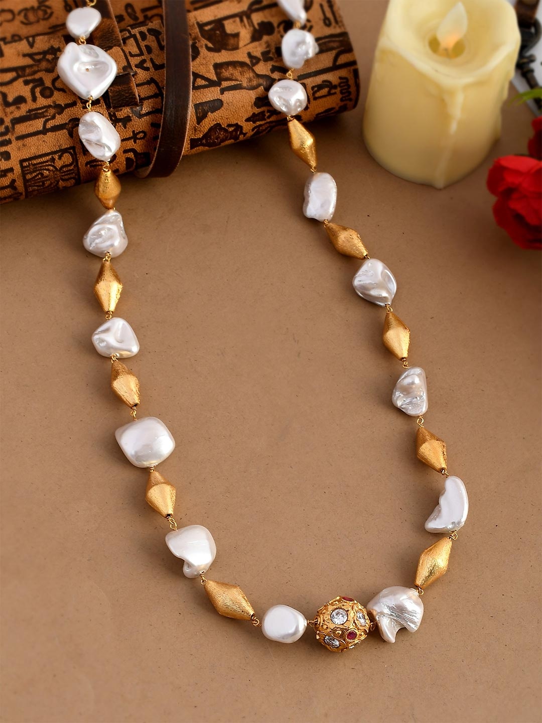 

DASTOOR Gold-Toned & White Brass Gold-Plated Necklace