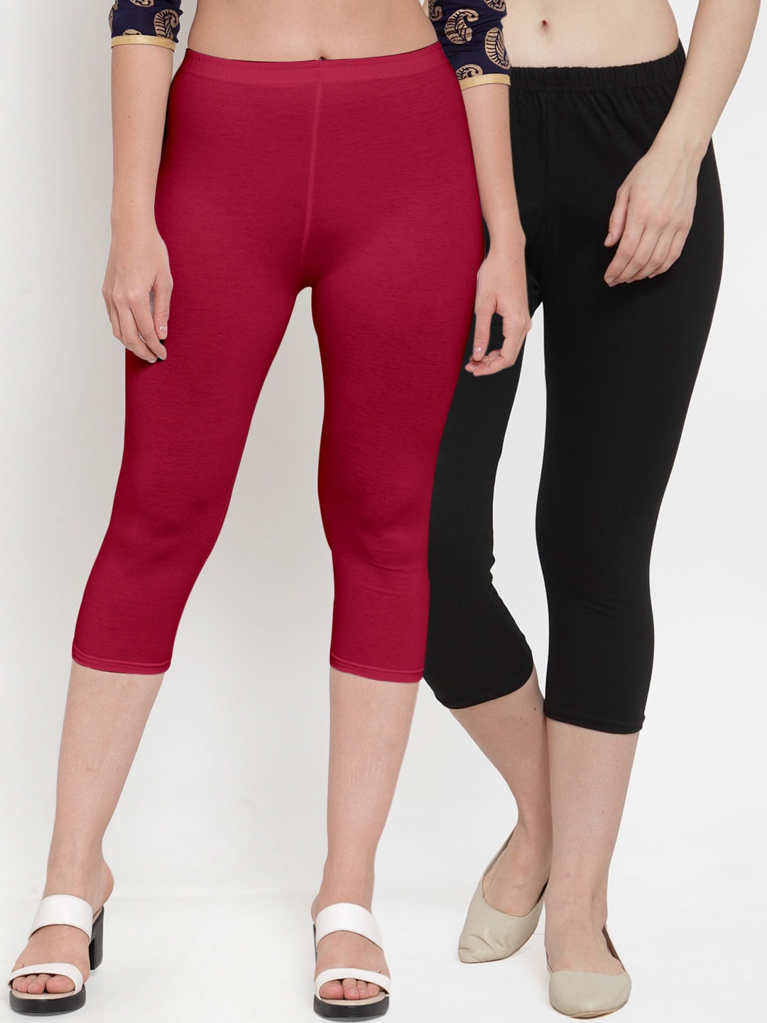 

Jinfo Pack Of 2 Women Black & Maroon Capris