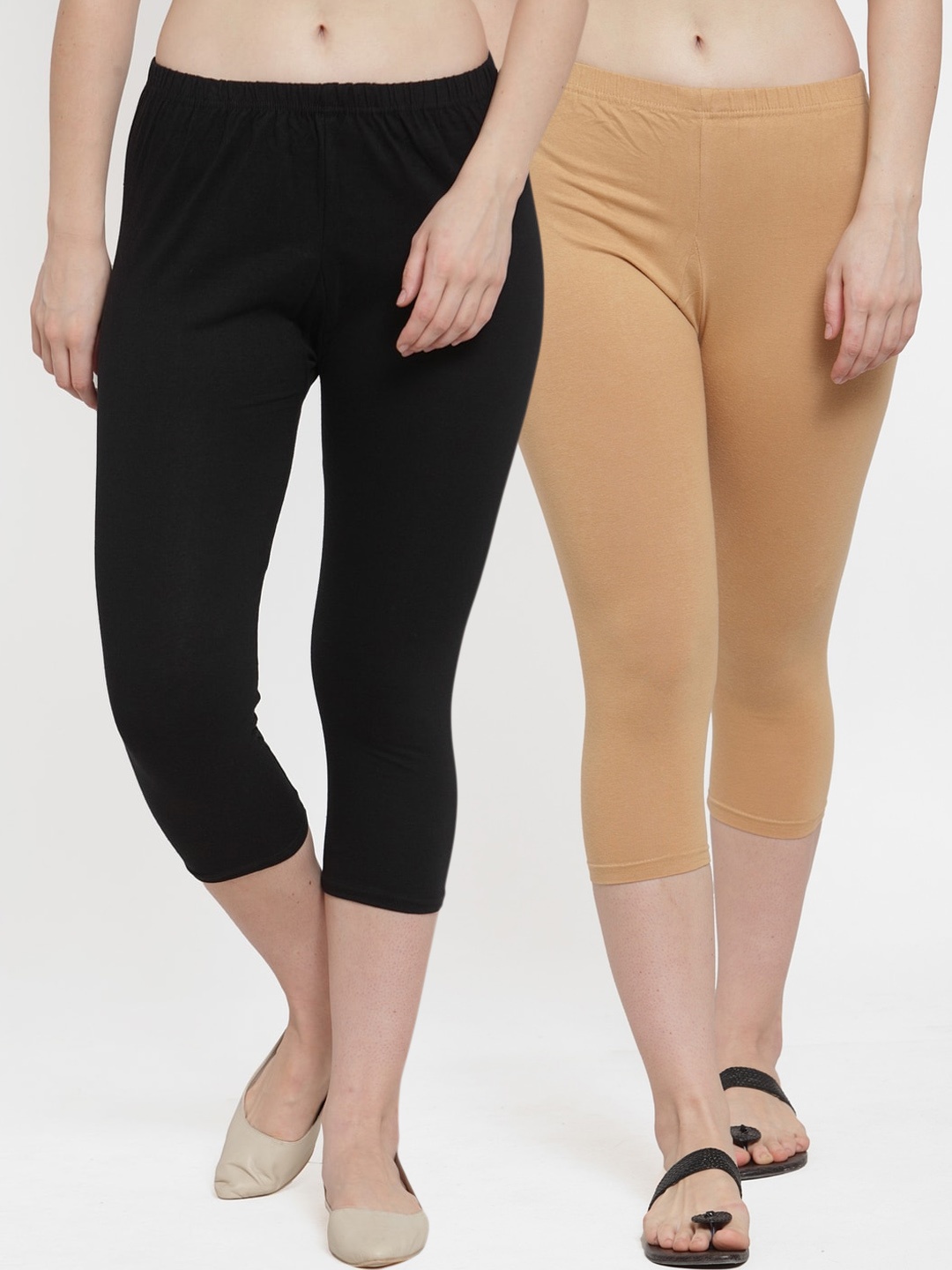 

Jinfo Women Black & Beige Pack Of 2 Capris