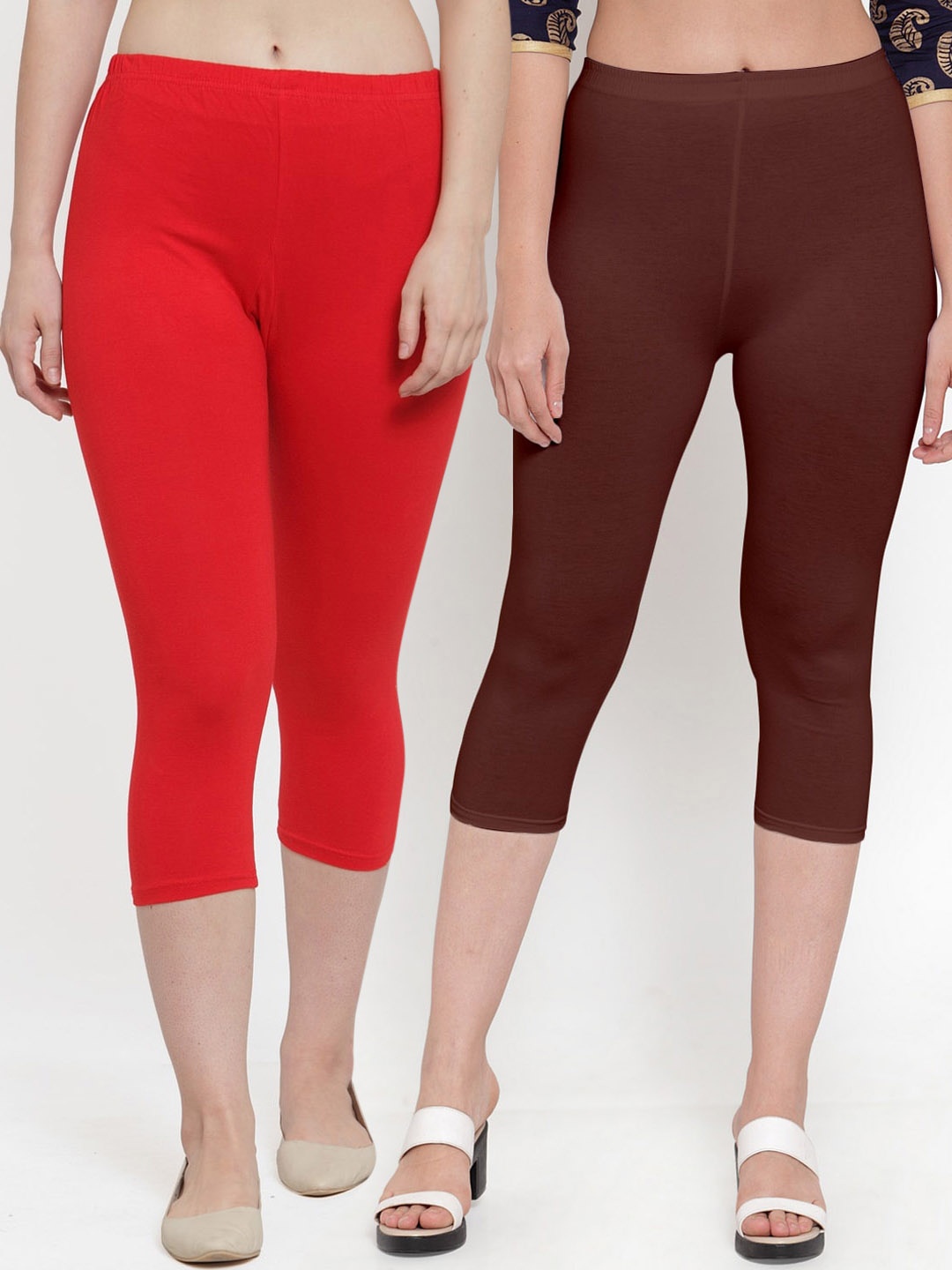 

Jinfo Women Red & Brown Pack Of 2 Capris