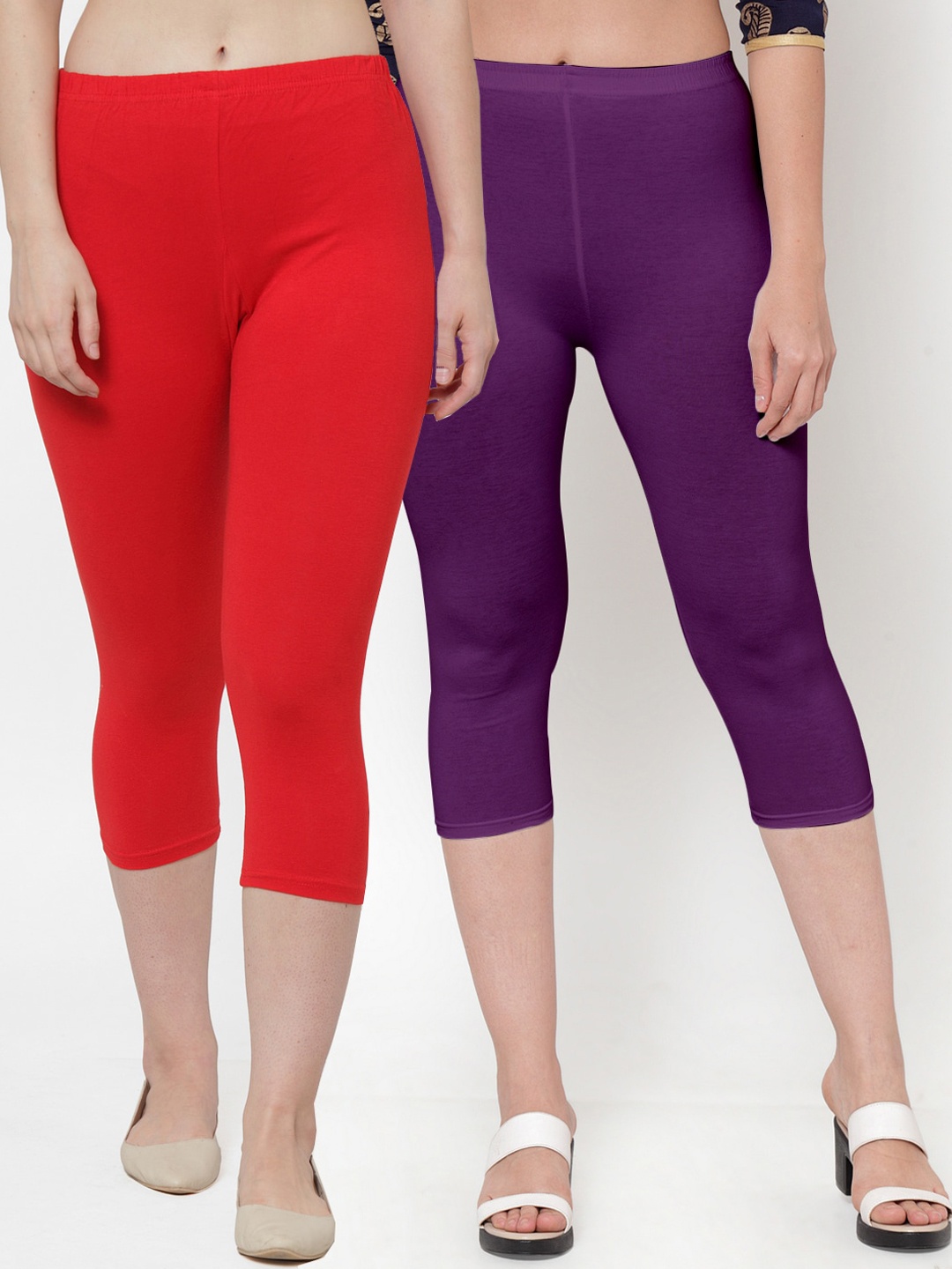 

Jinfo Women Red & Purple Pack Of 2 Capris