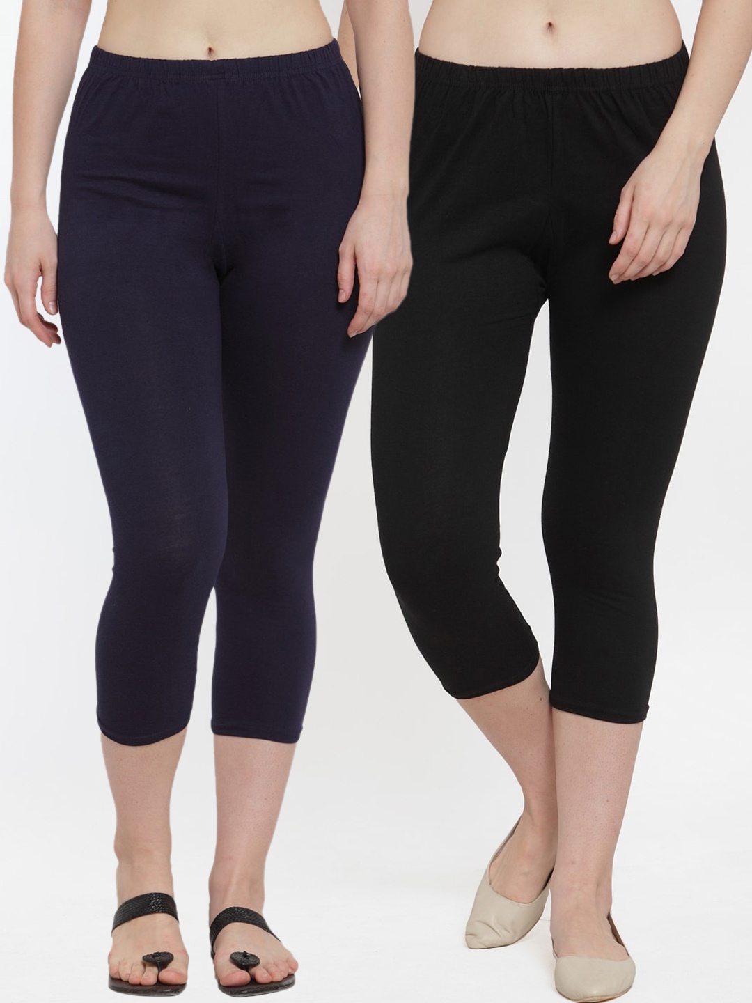 

Jinfo Women Set Of 2 Black & Navy Blue Capris