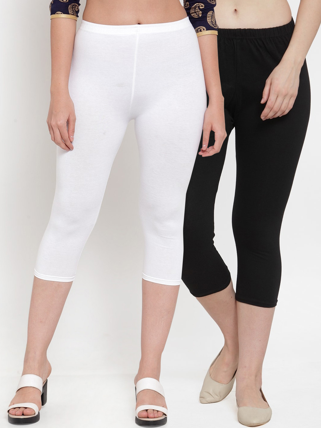 

Jinfo Women Black & White Pack Of 2 Capris