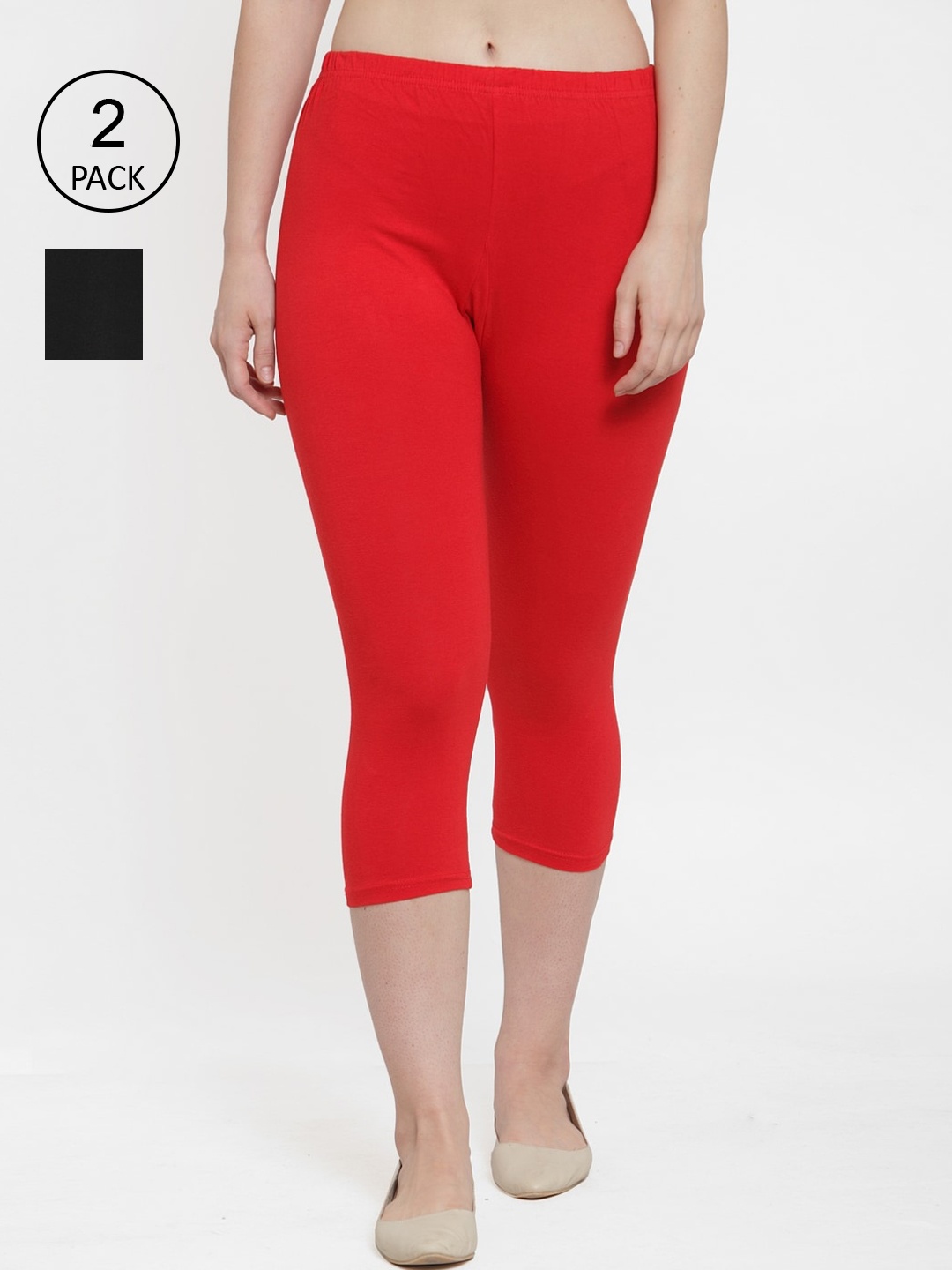 

Jinfo Women Pack Of 2 Black & Red Solid Capris