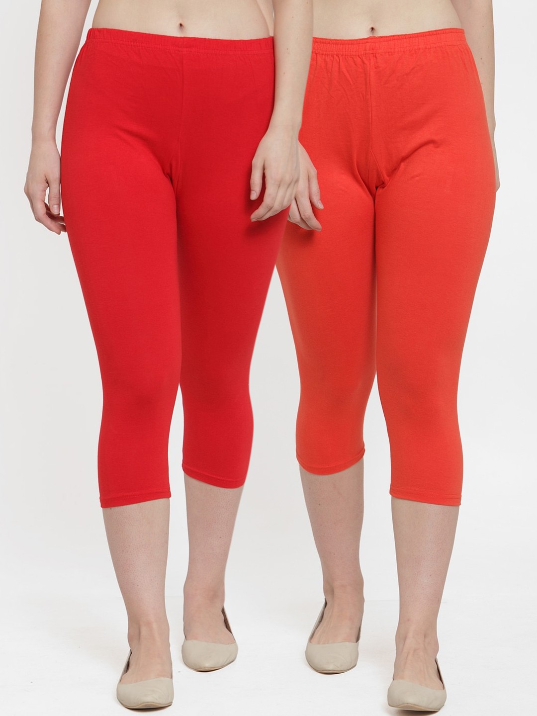 

Jinfo Women Red & Orange Pack Of 2 Cotton Lycra Capris
