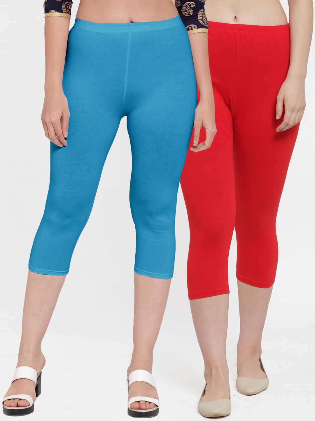 

Jinfo Women Red & Blue Pack Of 2 Capris