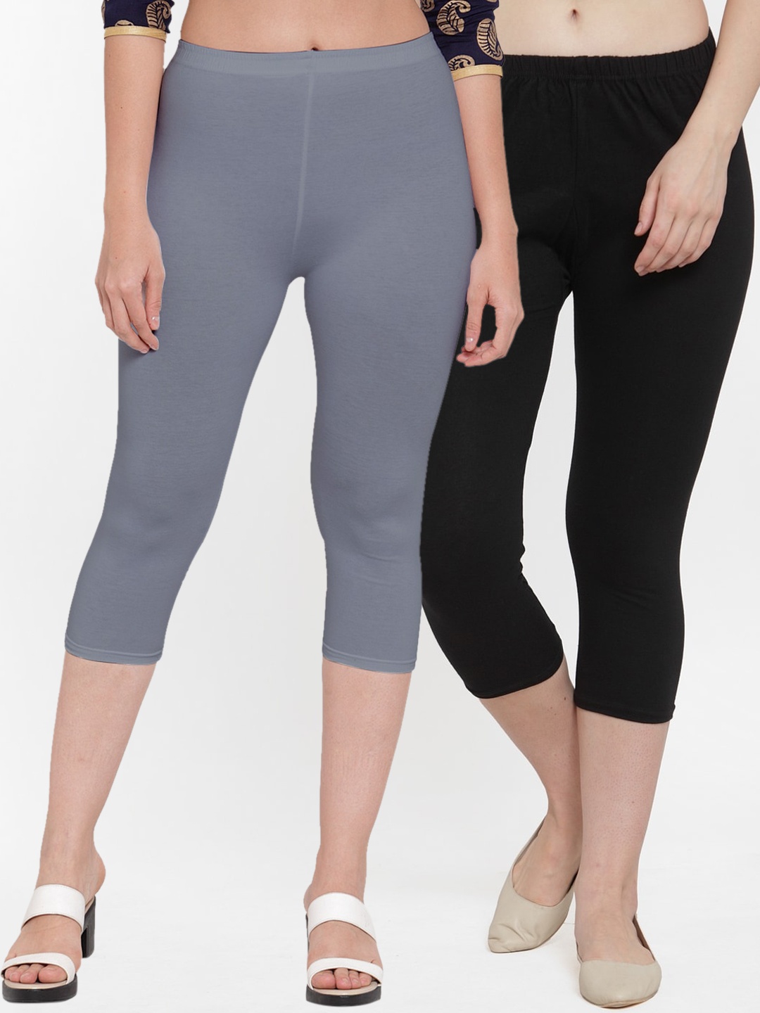 

GRACIT Women Pack of 2 Black & Grey Capris
